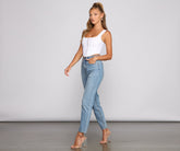 Jean slim droit taille haute